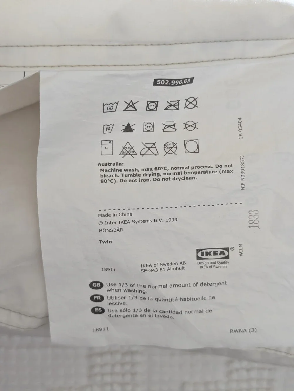 IKEA Hönsbär Twin Cream Beige Quilted Cotton Duck Feathers Down Comforter